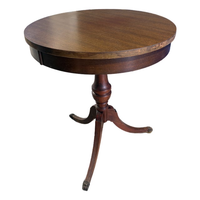 Vintage Mersman Mahogany Pedestal Side Table With Paw Feet For Sale
