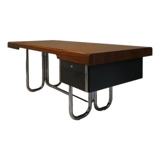 Modernist Bauhaus Desk in Wood and Chromed Steel, France, 1950s For Sale