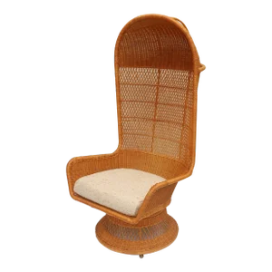 Wicker Rattan Swivel Porter Hooded Chair, 1960's