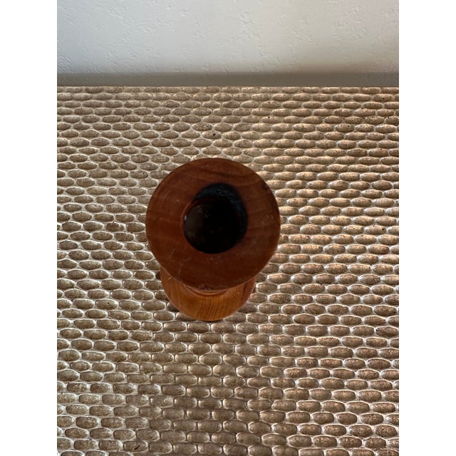 Vintage Handcarved 11” Walnut Modernist Candleholders -A Pair For Sale - Image 11 of 16