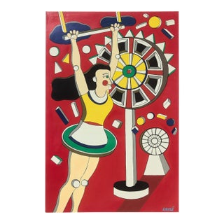 Mid 20th Century Trapeze Girl at the Parisian Circus Painting by L.Rise For Sale