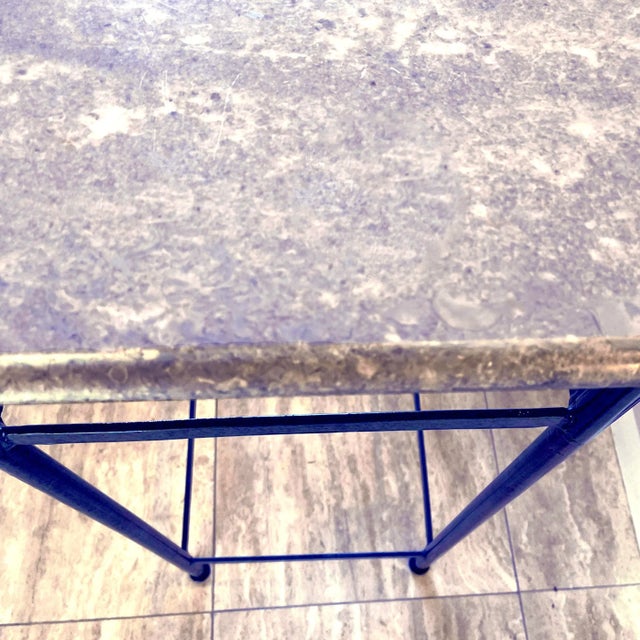 80's Tall Solid Painted Iron Metal Square Side Table With Removable Beveled Marble Top For Sale - Image 4 of 10