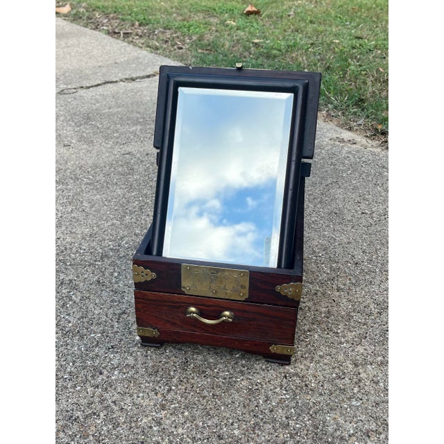 1930s Vintage Chinese Hardwood Traveling Vanity Shaving Mirror Box & Drawer 11” Fantastic vintage condition. No damage to...