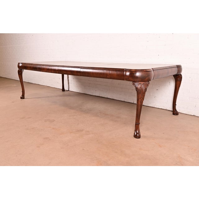Baker Furniture Company 19th Century Antique Queen Anne Burl Wood Extension Dining Table, Newly Refinished For Sale - Image 4 of 14