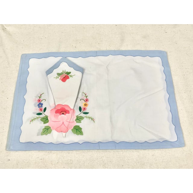 Vintage Floral Appliqué Placemats With Napkins-Set of 12 For Sale - Image 9 of 13