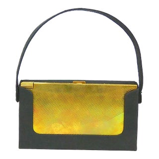 Circa 1940 Volupte Gold Complete Compact Music Box Novelty Bag For Sale