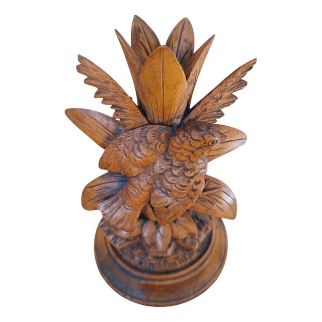 Antique Black Forest Hand-Carved Linden Wood Bird Figurine, 1890s For Sale