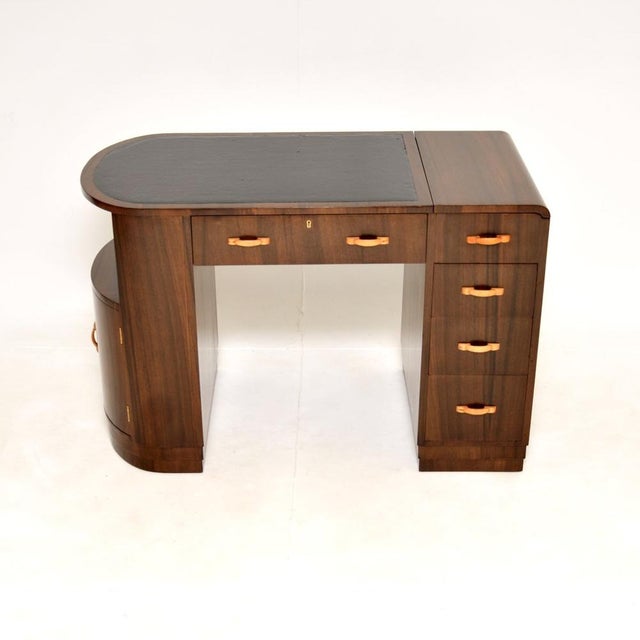 Art Deco Figured Walnut and Leather Top Desk, 1930s For Sale - Image 16 of 16