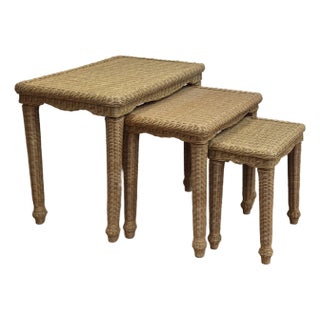 Vintage Woven Wicker Nesting Tables, Set of 3 For Sale