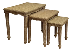 Vintage Woven Wicker Nesting Tables, Set of 3