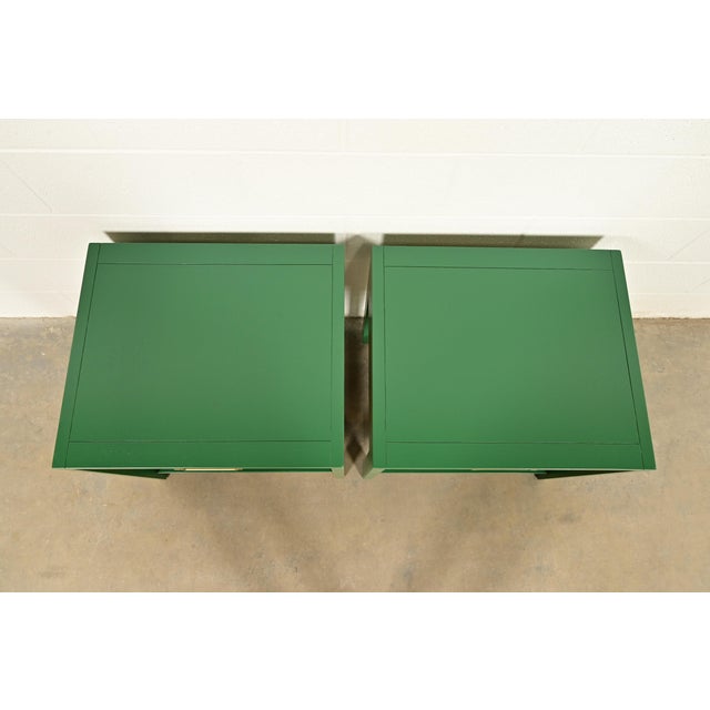 Michael Taylor for Baker Furniture Mid-Century Hollywood Regency Green Lacquer and Cane Campaign Nightstands, Newly Refinished For Sale - Image 12 of 15