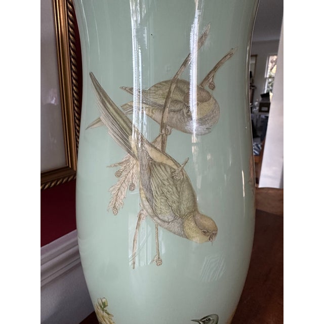 1960s English Hand Rendered Decalcomania Regency Style Table Lamp With Birds and Butterflies For Sale - Image 10 of 11