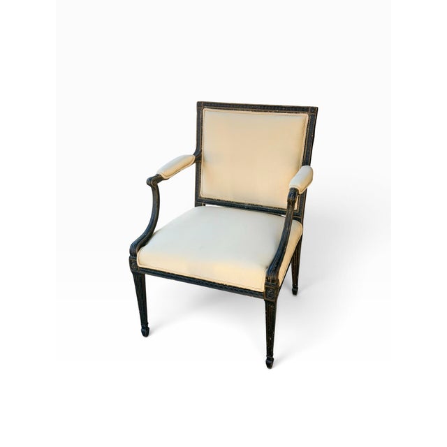 Early 19th Century 1 of 2 Antique Directoire Arm Chair W Nancy Corzine Yellow Upholstery For Sale - Image 5 of 8