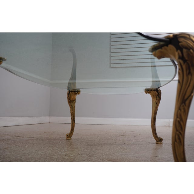 Labarge Brass & Glass Scroll Foot Coffee Table For Sale - Image 9 of 12