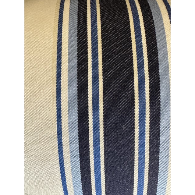 Blue and White Stripe Lumbar Pillow With Feather Insert For Sale In Boston - Image 6 of 7
