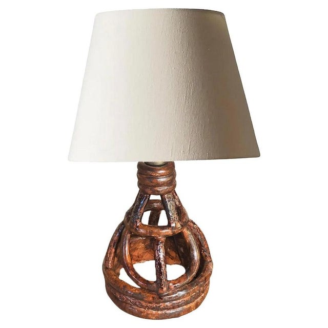 French Sculptural Terracotta Earthenware Table Lamp, 1960s For Sale - Image 13 of 13