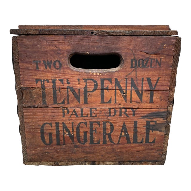 Rare Prohibition Era Ten Penny Pale Dry Ginger Ale Wood Advertising Crate – Norfolk, Virginia, C. 1921–1923 For Sale