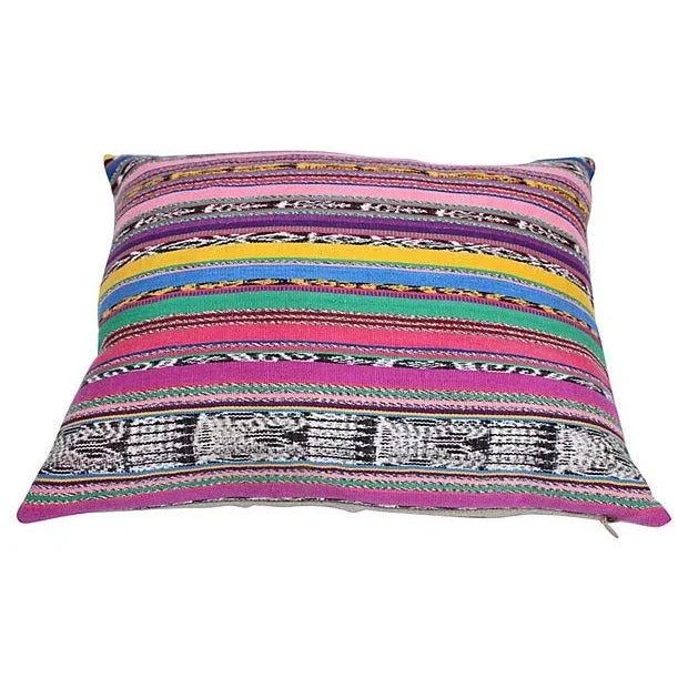 Boho Chic Colorful Striped Ikat Pillows - Pair For Sale - Image 3 of 5