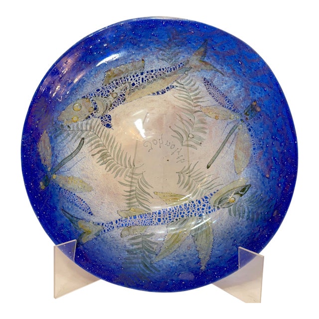 Antique 1930's Ernst Hantich & Co Johnolyth Dragonfly Fish Glass Glass Bowl Dish For Sale