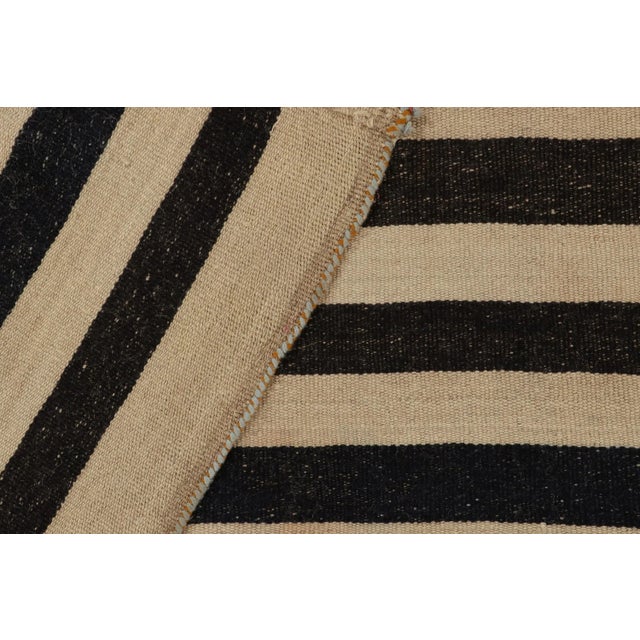 Wood Vintage Turkish Kilim Rug in Beige-Brown With Black Stripe Patterns For Sale - Image 7 of 8