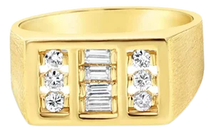 Three Row Diamond Statement Ring 14k Yellow Gold, Size 13