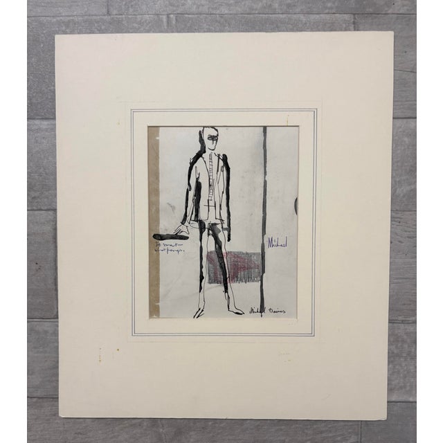 Original Vintage Abstract Ink Drawing of a Standing Man by Artist Michael Davies For Sale - Image 9 of 9