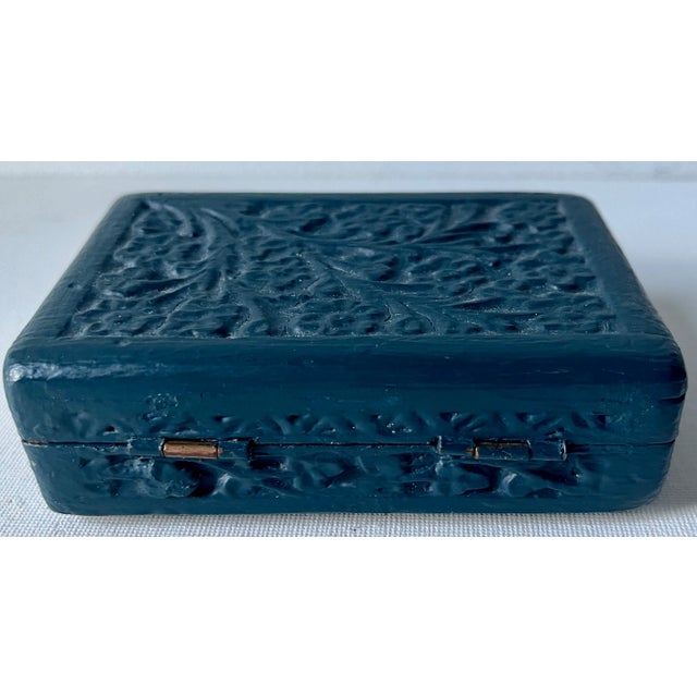 Vintage Indian Hand-Carved Blue Box For Sale - Image 4 of 6