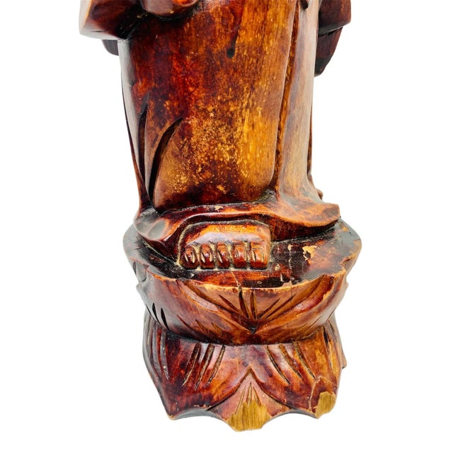Large Vintage Hand Carved Solid Wood 4.5 Foot Standing Kwan Yin/Guanyin Statue For Sale In Dallas - Image 6 of 12
