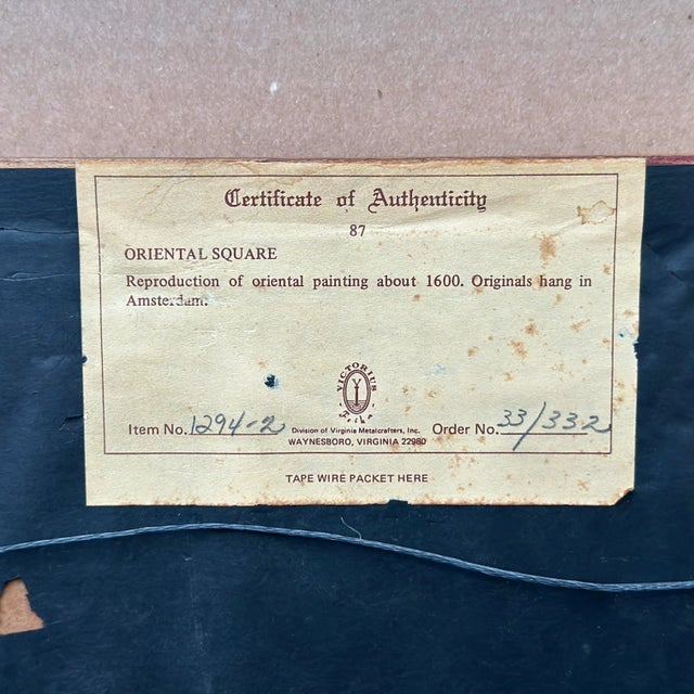 Vintage Virginia Metalcrafters Oriental Square Framed Artwork in Faux Bamboo Gold Frame For Sale - Image 10 of 10