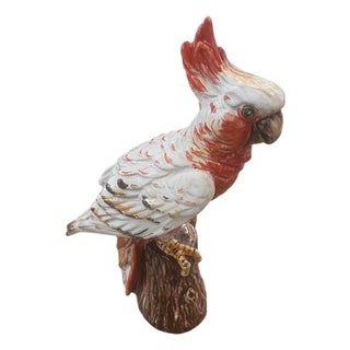 Italian Ceramic Cockatoo / Galah Parrot Sculpture on Stump For Sale