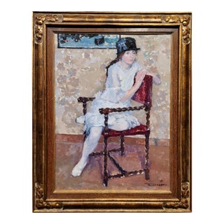 Frans Smeers -Portrait of a Girl With a Black Hat - Oil Painting For Sale