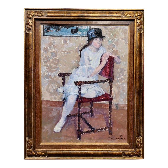 Frans Smeers -Portrait of a Girl With a Black Hat - Oil Painting For Sale