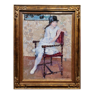 Frans Smeers -Portrait of a Girl With a Black Hat - Oil Painting
