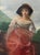 English oil on wood board depicting a young woman against a soft landscape. Unsigned, but bears the stamp of a London...