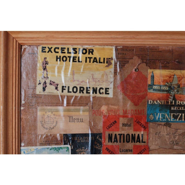 Mid-Century Framed European Grand Tour Hotel Label Collage For Sale - Image 13 of 17