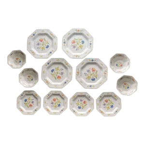 Vintage Nikko Classic Collection Magenta Octagon Ironstone Dinner Plates With Floral Design - 12 Pieces
