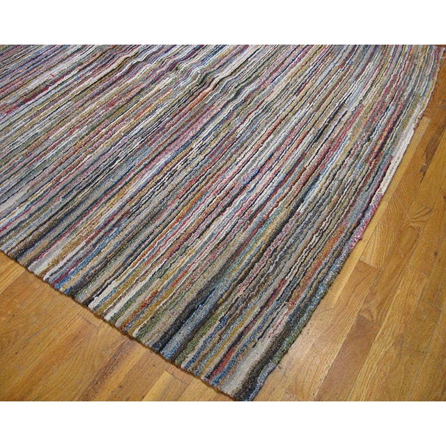 1930s Multicolor Stripe Geometric Antique American Hooked Rug 5'5" X 8'7" Hand Knotted Wool Carpet For Sale - Image 4 of 6