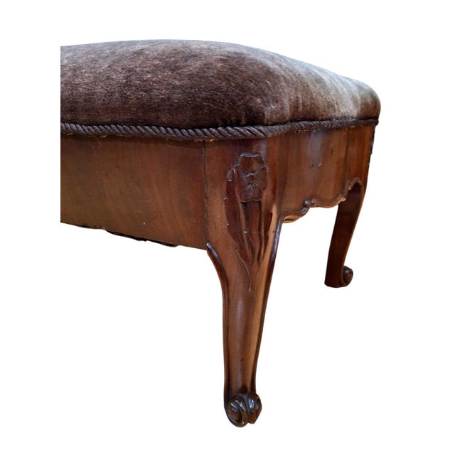 Chestnut 19th-Century French Carved Mahogany and Mohair Bench For Sale - Image 8 of 12