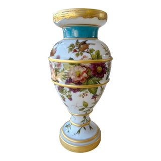 A Very Large French Enameled Opaline Glass Decorated Vase, Circa 1845 For Sale