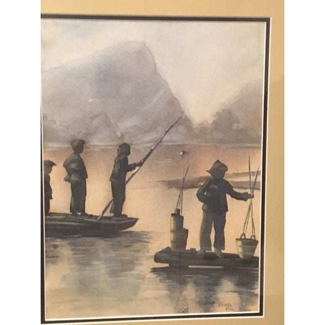 Figurative Vintage "Li River China" Watercolor Painting by Molly Rice, Framed For Sale - Image 3 of 13