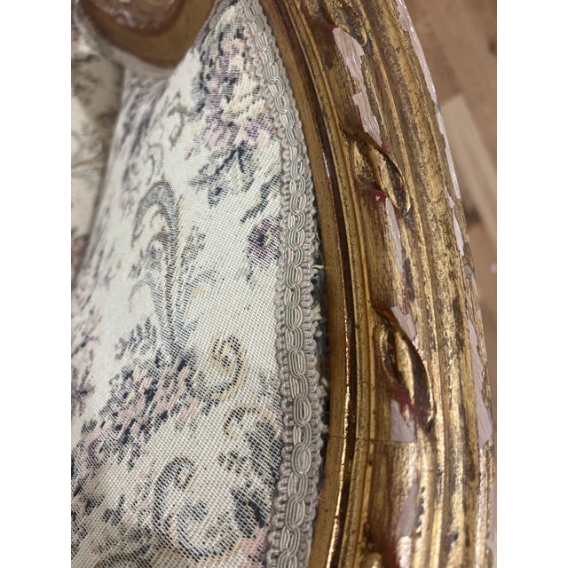 Early 18th Century Antique Louis XVI Style Settee , Gilded Wood Frame. For Sale - Image 5 of 6