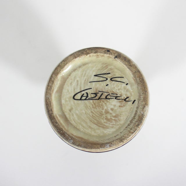 Burgundy Vintage Hand Painted Floral Italian Ceramic Vase or Carafe Signed s.c. Castelli For Sale - Image 8 of 11