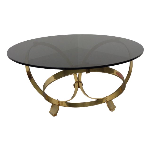 Space Age Gold-Plated Glass Coffee Table by Knut Hesterberg for Ronald Schmitt, Germany, 1960s For Sale