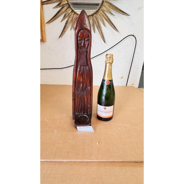 Antique Wooden Candle Holder Sculpture, Abstract Bearded Figure, 19th Century France This antique wooden candle holder...