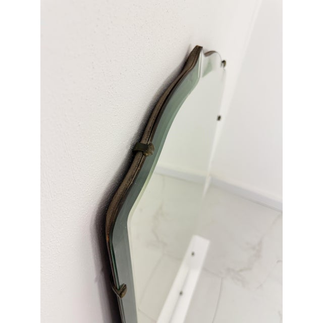 Art Deco Italian Beveled Wall Mirror with Brass Accessories, 1940s For Sale - Image 6 of 12