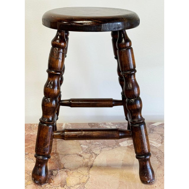Vintage Turned Wood Stool For Sale - Image 4 of 10