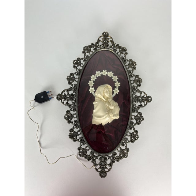 Antique Madonna with Illuminated Starry Sky and Bronze Frame, 1950s For Sale - Image 12 of 13