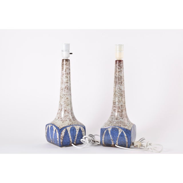 Danish Table Lamps in Blue Glaze by Marianne Starck for MA&S 1960s, Set of 2 For Sale - Image 6 of 15