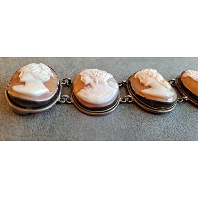 Victorian 20th Century Victorian Revival Cameo Bracelet Set in Sterling Sliver Frames For Sale - Image 3 of 7