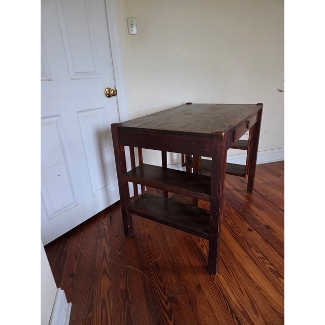 Antique Mission Oak Arts & Crafts Desk / Library Table With Built-in Bookcases (Circa 1900s) For Sale - Image 11 of 13